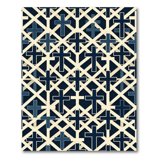 Navy Cross Lattice Geometric Grid Rug