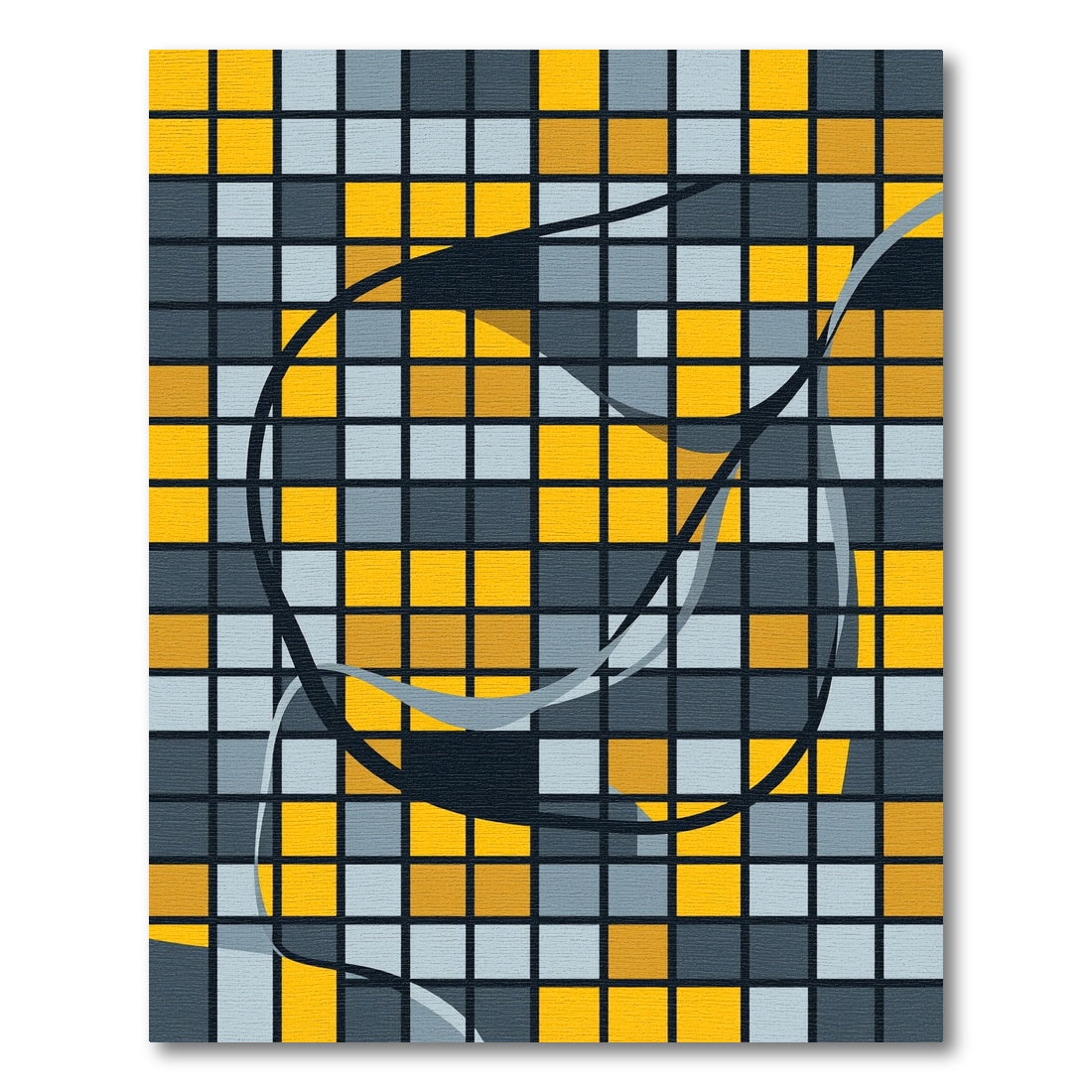 Abstract Golden Yellow Gray Grid Rug