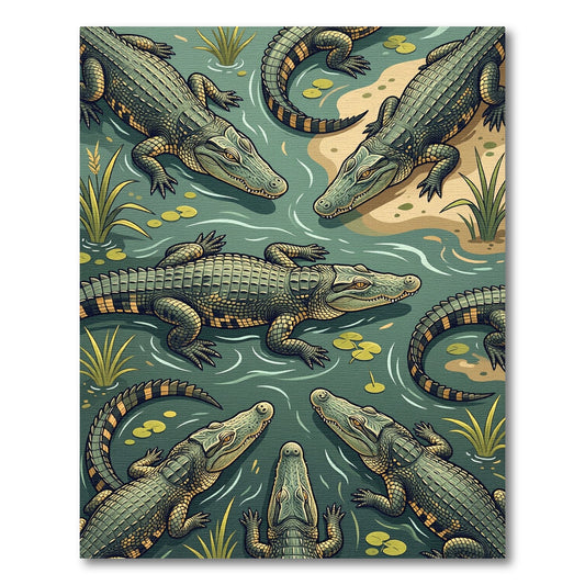 Swamp Reptile Green Alligator Wildlife Illustration Rug