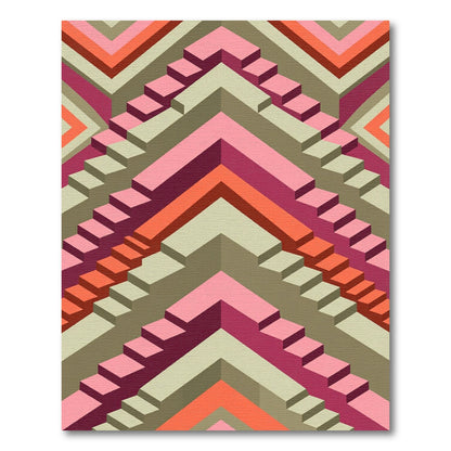 Geometric Stairs Pink Orange Khaki Rug