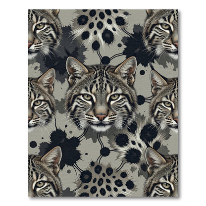 Bold Bobcat Face Ink Splatter Rug