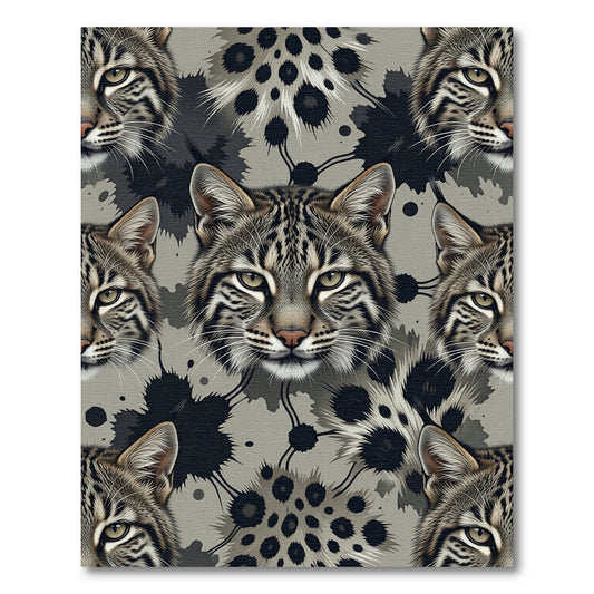 Bold Bobcat Face Ink Splatter Rug