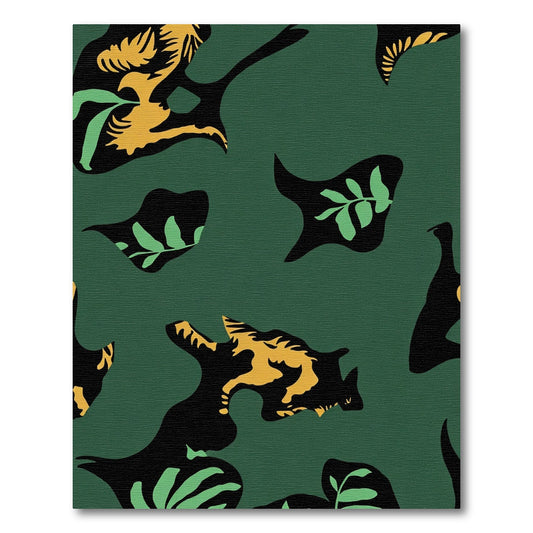 Emerald Black Yellow Abstract Foliage Rug