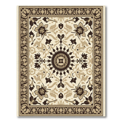 Cream and Brown Floral Medallion Rug