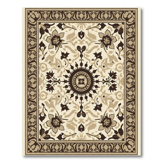 Cream and Brown Floral Medallion Rug