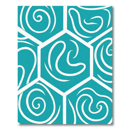 Teal White Swirling Hexagon Abstract Rug