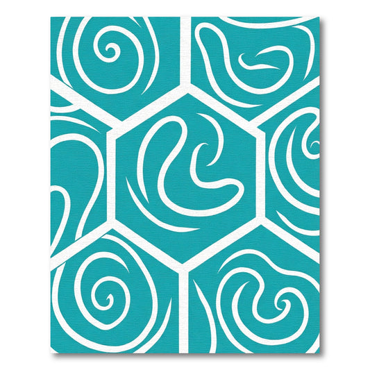 Teal White Swirling Hexagon Abstract Rug