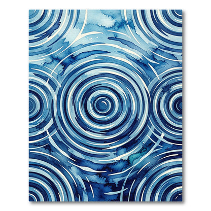 Oceanic Blue Concentric Waves Rug