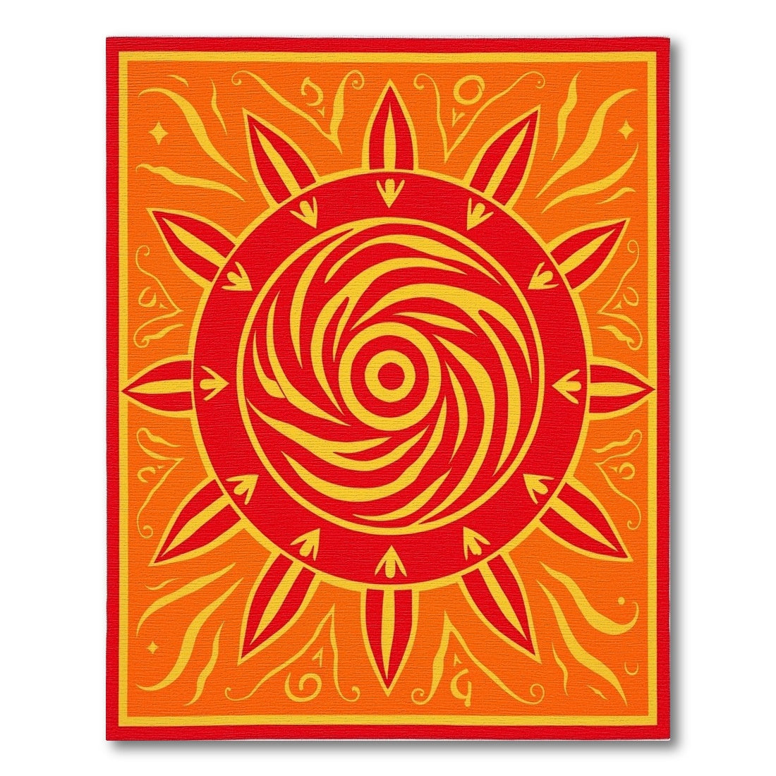 Fiery Sunburst Swirl Orange Red Rug