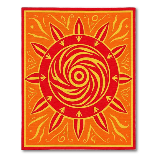 Fiery Sunburst Swirl Orange Red Rug