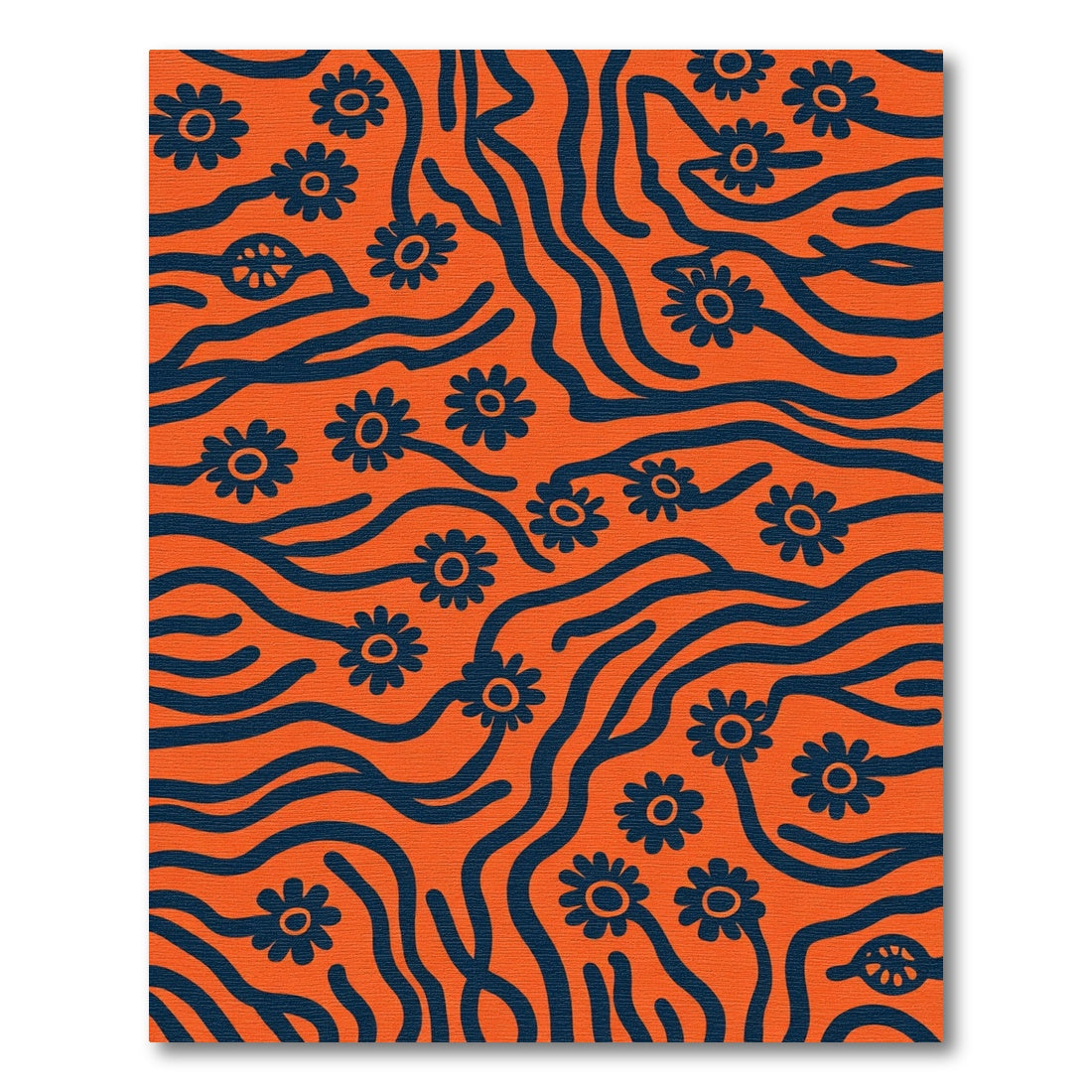 Orange And Navy Floral Flow Rug