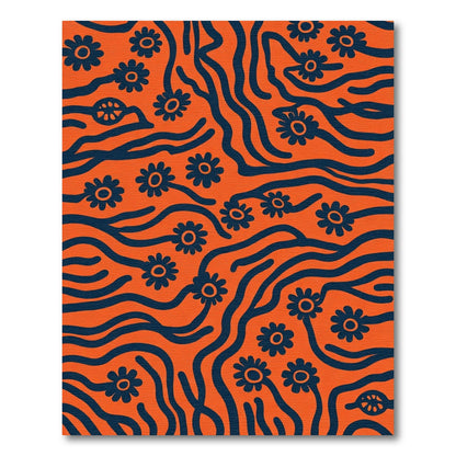 Orange And Navy Floral Flow Rug