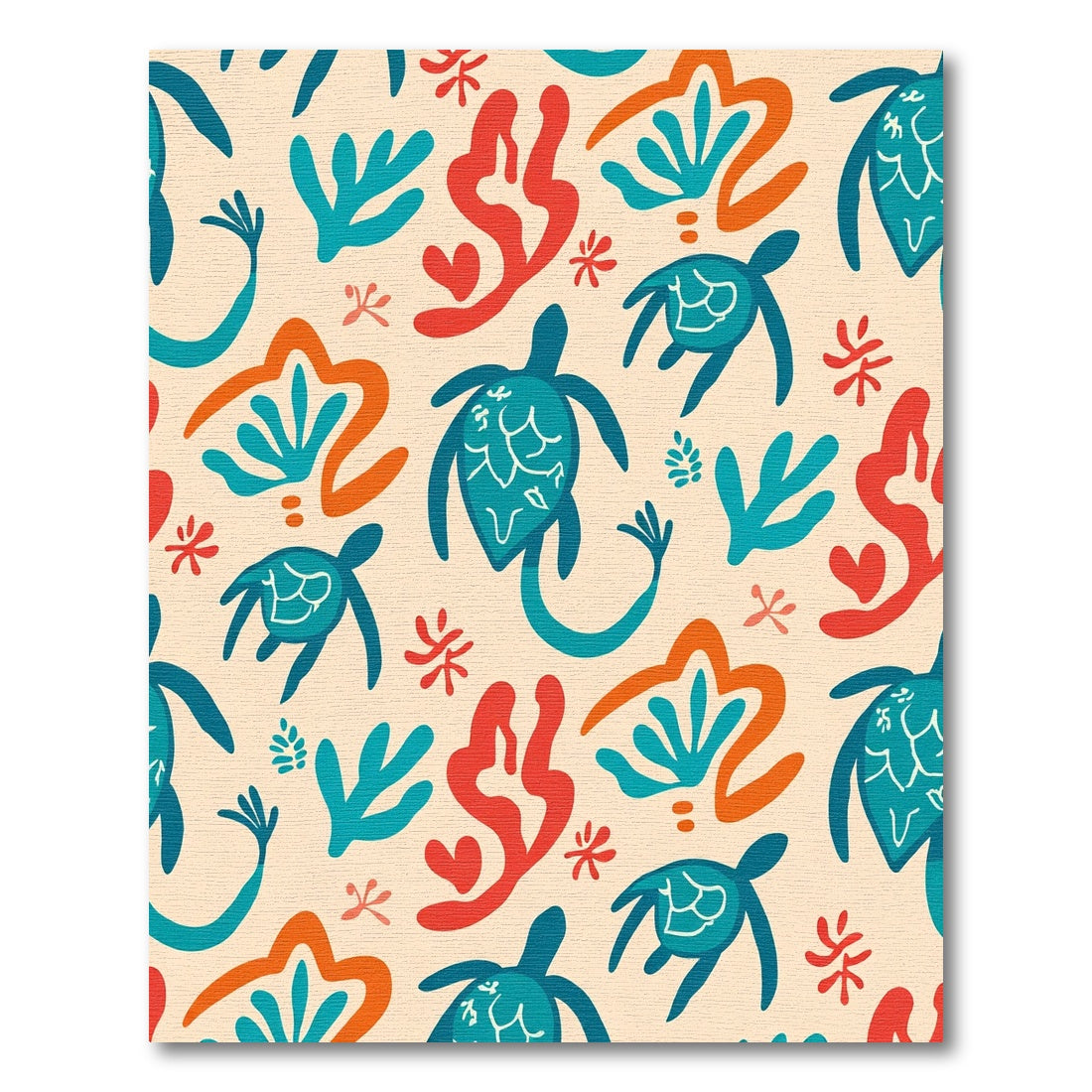 Whimsical Turtle Coral Seaweed Scene Rug