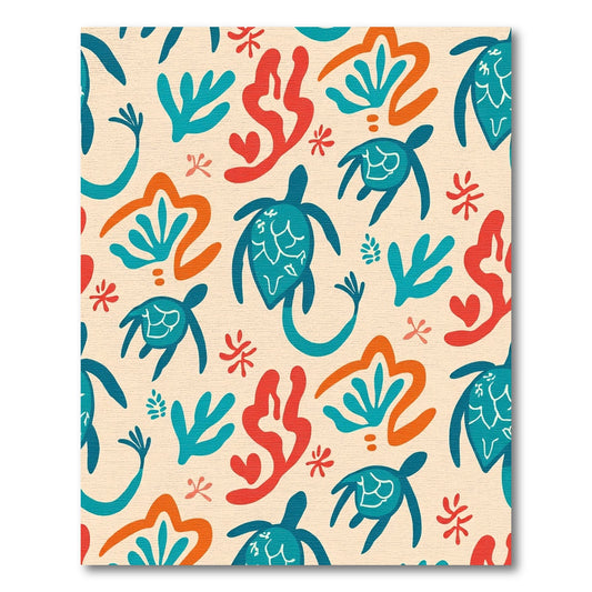 Whimsical Turtle Coral Seaweed Scene Rug
