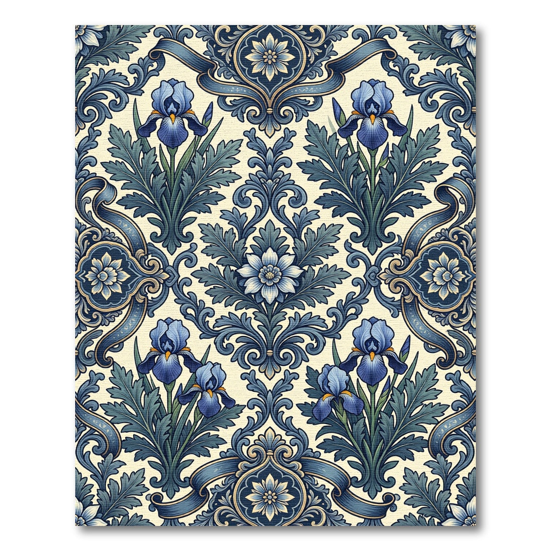 Elegant Blue Iris Floral Damask Rug