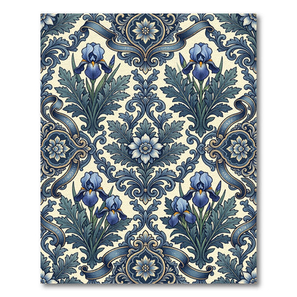Elegant Blue Iris Floral Damask Rug