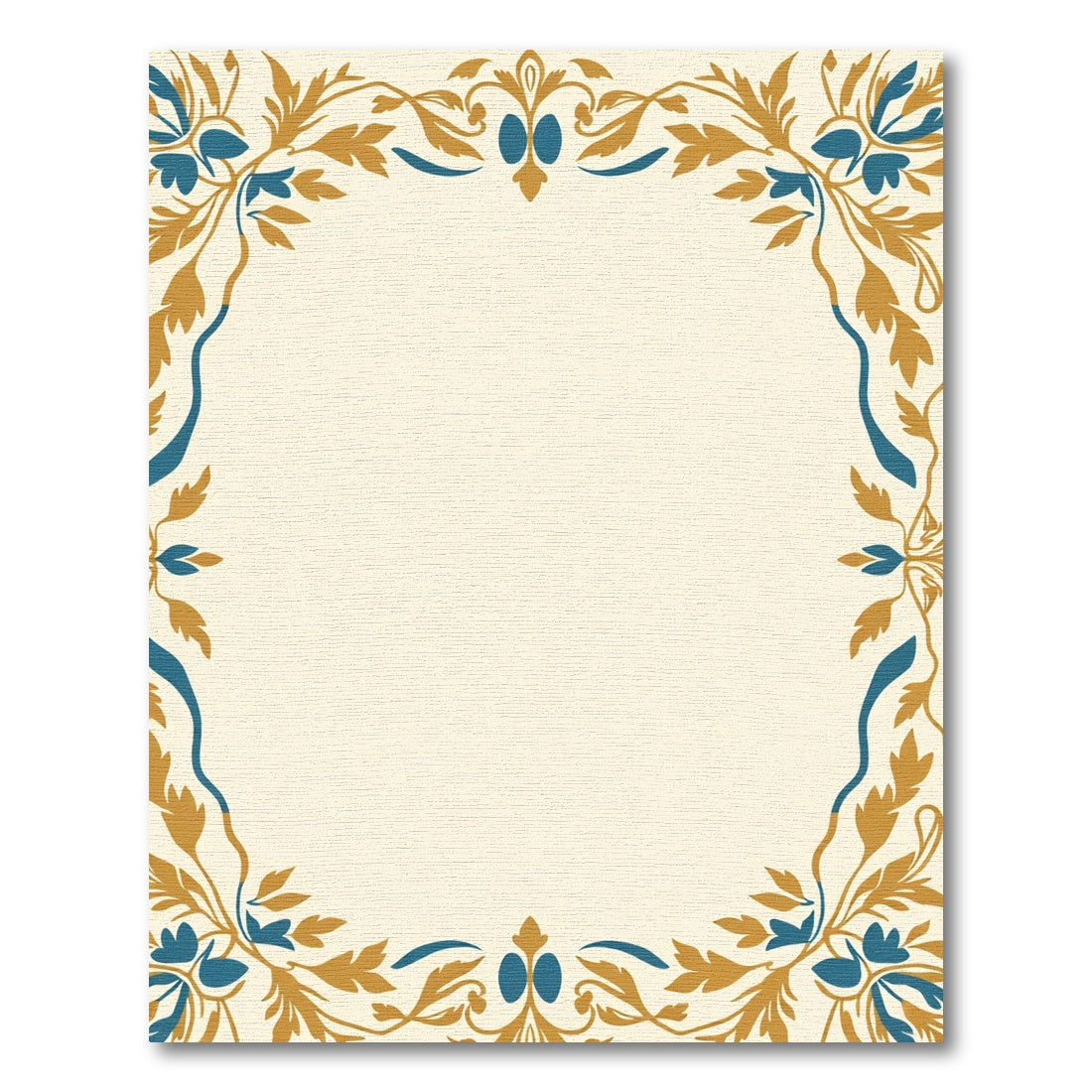 Golden Teal Floral Swirl Border Rug