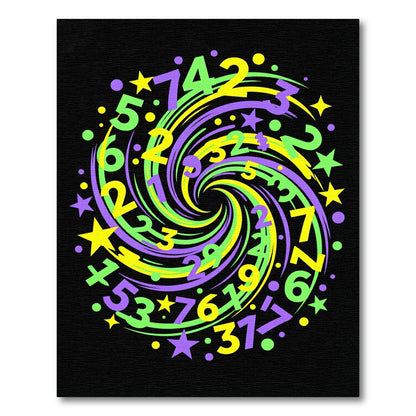 Swirling Purple Green Yellow Numbers Stars Rug