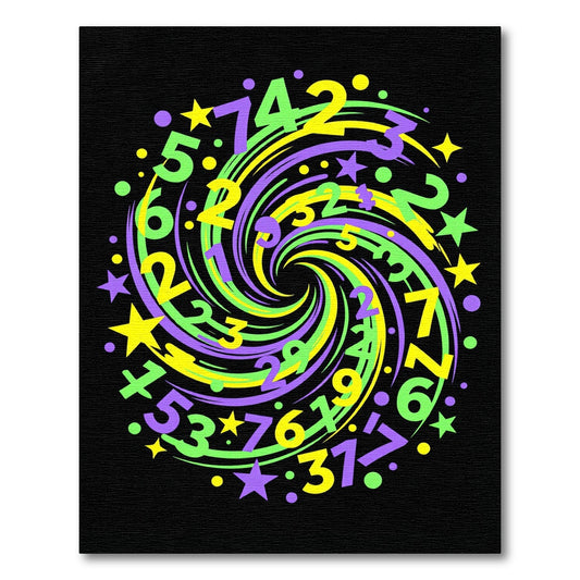Swirling Purple Green Yellow Numbers Stars Rug