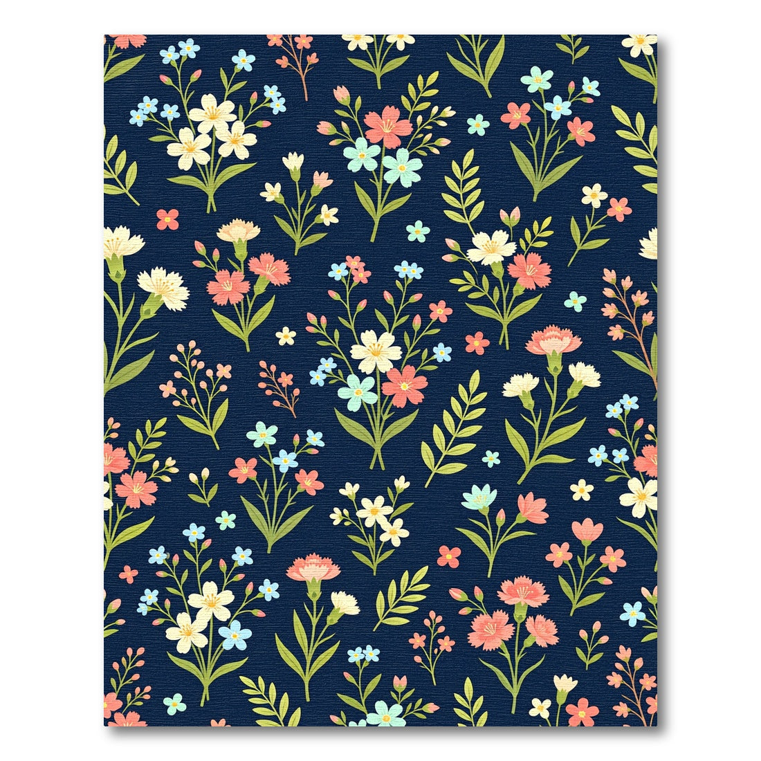 Navy Blue Floral Blossom Scatter Rug