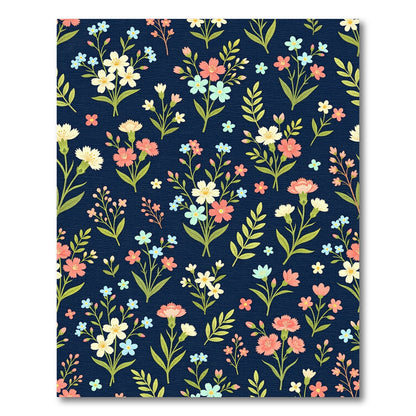 Navy Blue Floral Blossom Scatter Rug