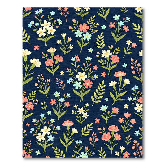 Navy Blue Floral Blossom Scatter Rug