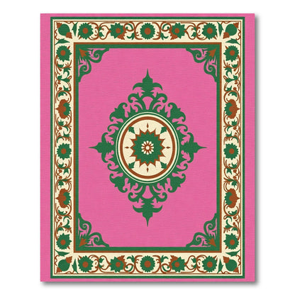 Pink Green Floral Medallion Border Rug