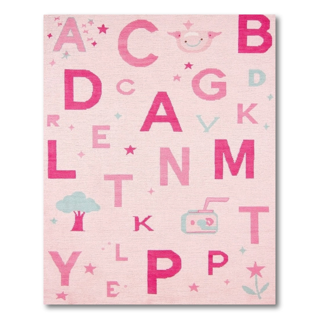 Playful Pink Alphabet Pig Stars Rug