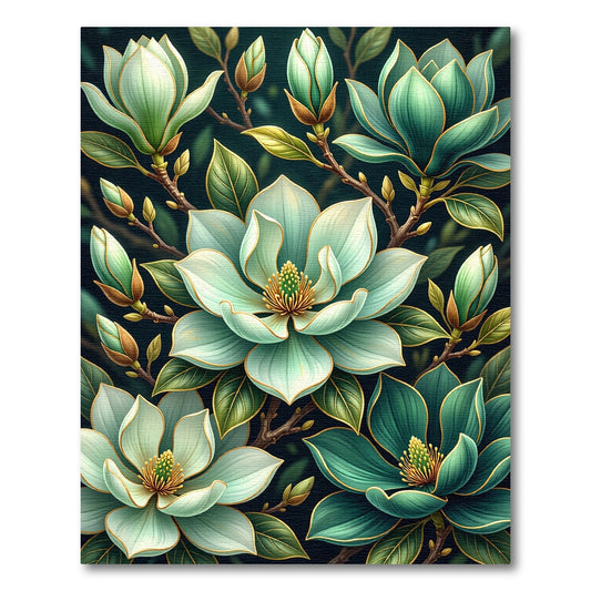 Jade Magnolia Blossom Floral Arrangement Rug