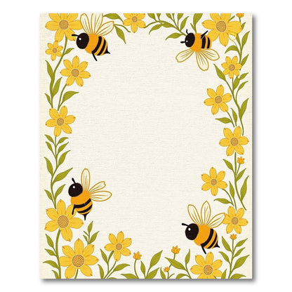 Yellow Floral Bee Border Rug