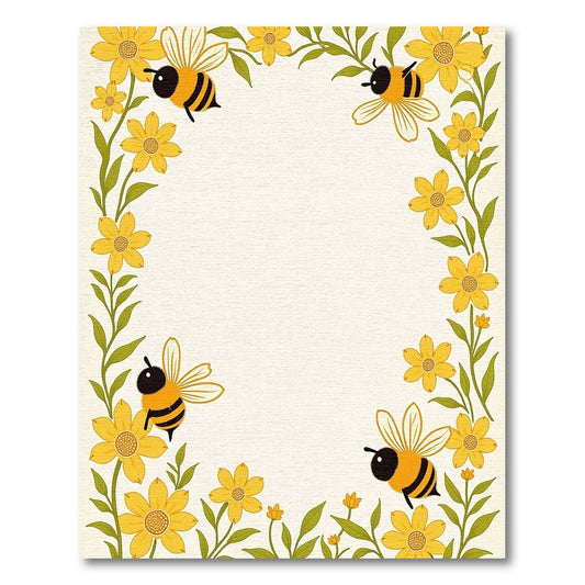 Yellow Floral Bee Border Rug