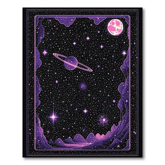 Cosmic Purple Starry Ringed Planet Rug