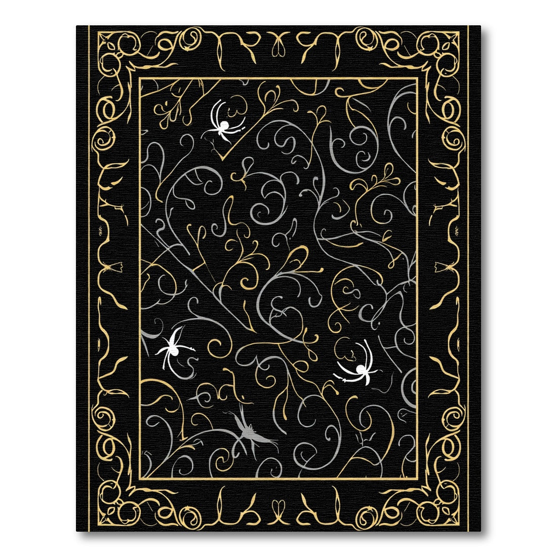 Ornate Black Gold Silver Vine Spider Rug