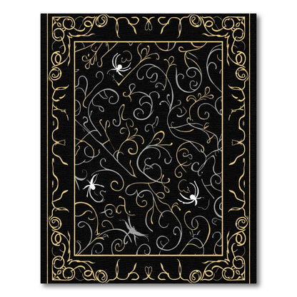 Ornate Black Gold Silver Vine Spider Rug