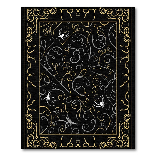 Ornate Black Gold Silver Vine Spider Rug