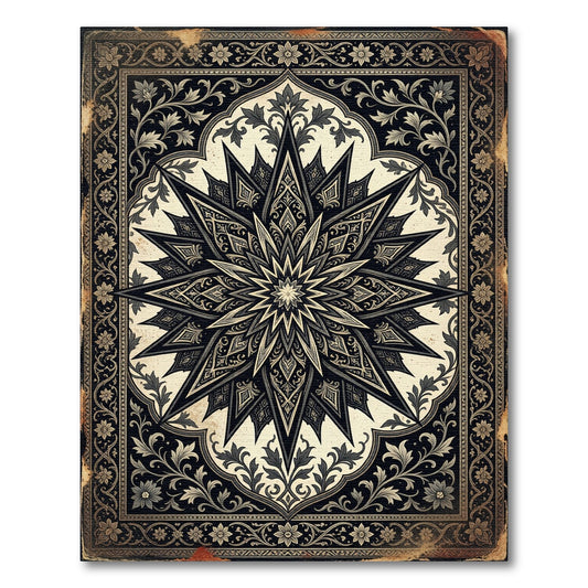 Monochromatic Gothic Starburst Ornate Medallion Rug