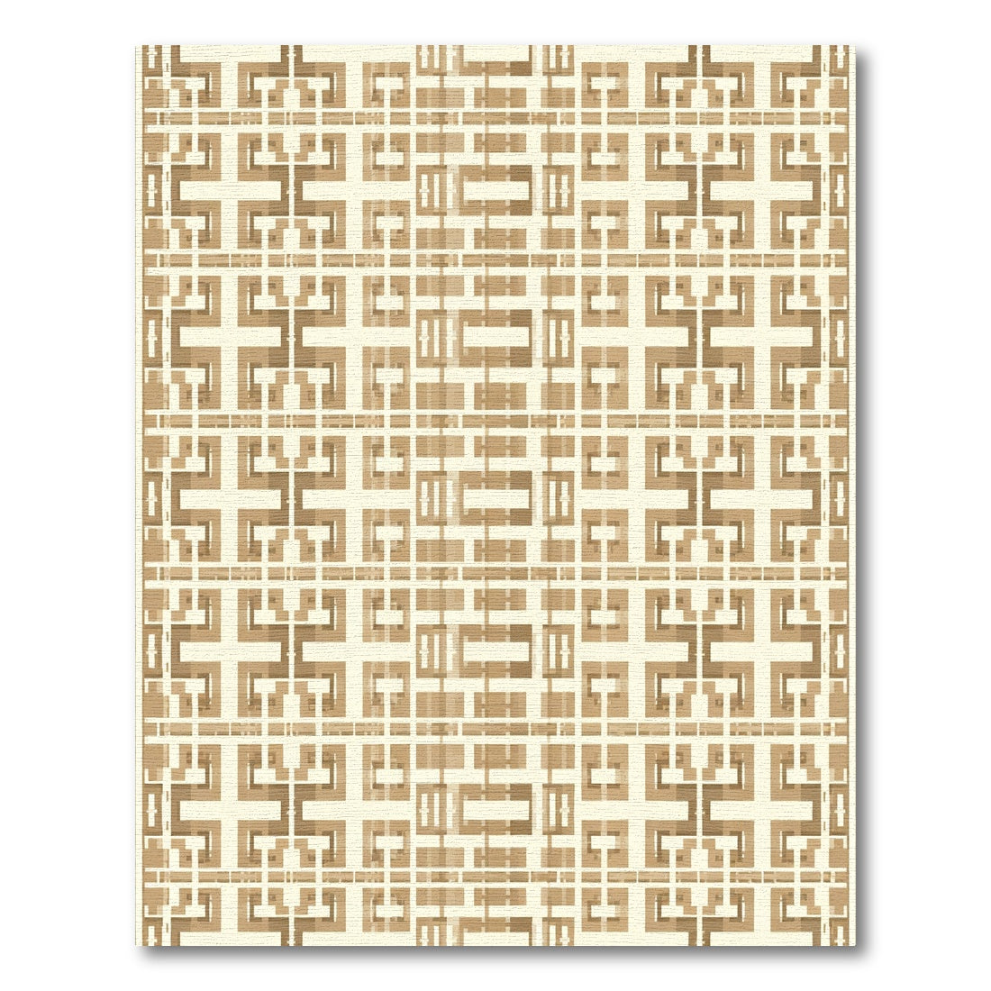 Cream and Gold Interlocking Square Grid Rug