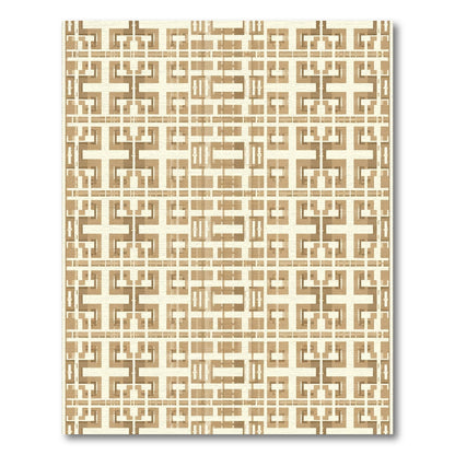 Cream and Gold Interlocking Square Grid Rug