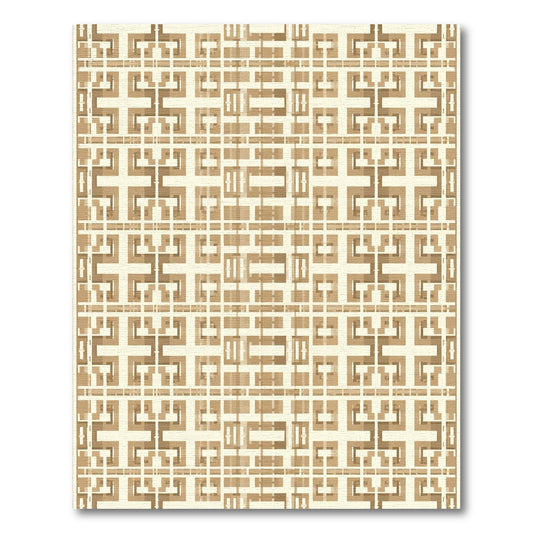 Cream and Gold Interlocking Square Grid Rug