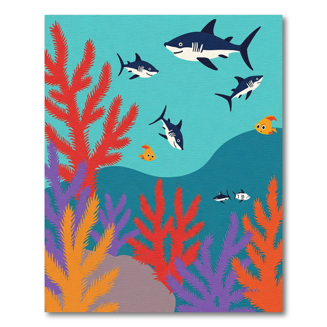 Ocean Sharks Coral Reef Scene Rug