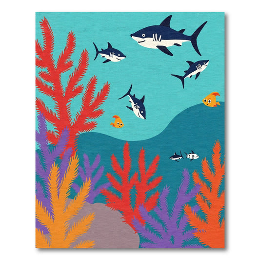 Ocean Sharks Coral Reef Scene Rug