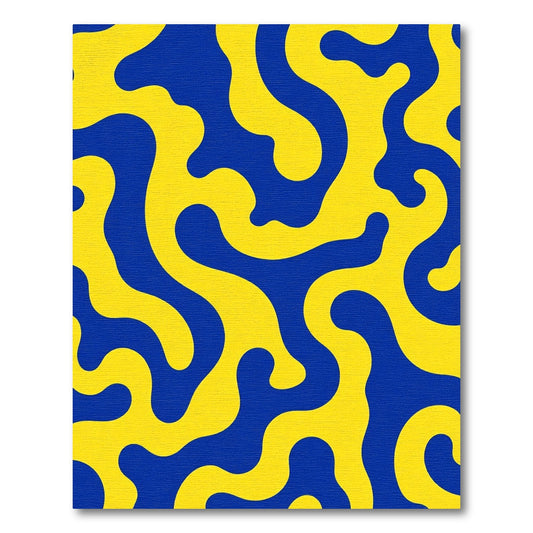 Bold Yellow Blue Amoeba Flow Rug