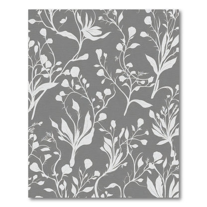 Modern Gray White Botanical Vine Rug