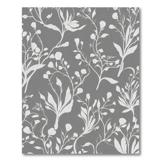 Modern Gray White Botanical Vine Rug