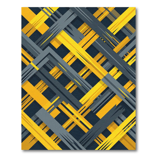Dynamic Yellow and Gray Geometric Weave Rug