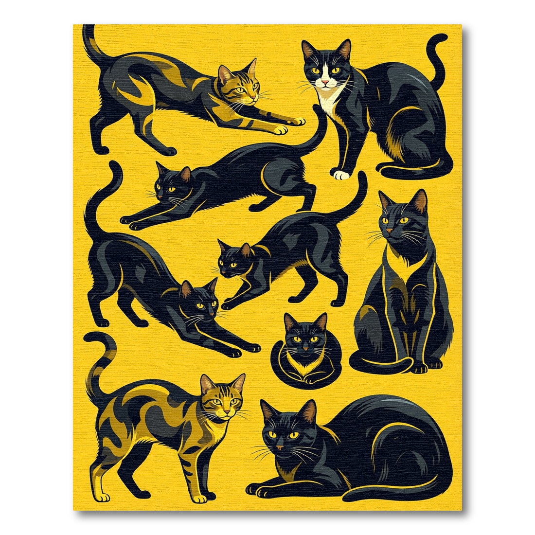 Black and Gold Feline Collection Rug