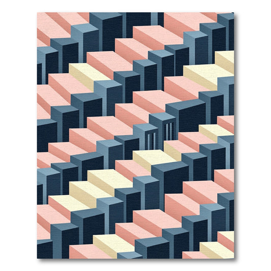 Modern Isometric Pastel Geometric Staircase Rug