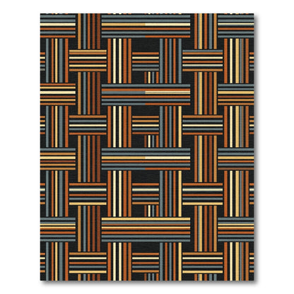 Mid Century Earth Tone Woven Grid Rug