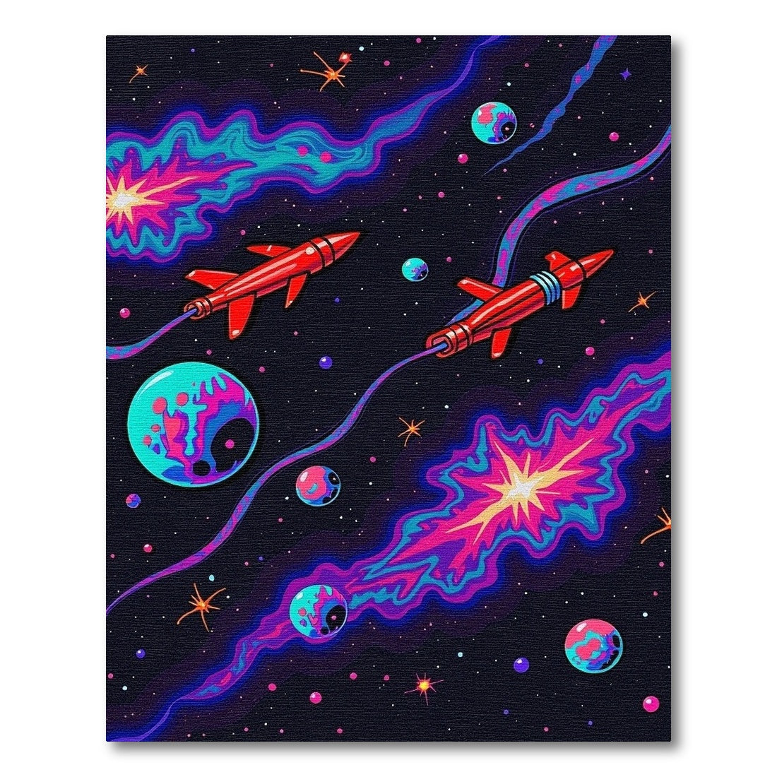 Retro Red Rockets Cosmic Nebulae Rug