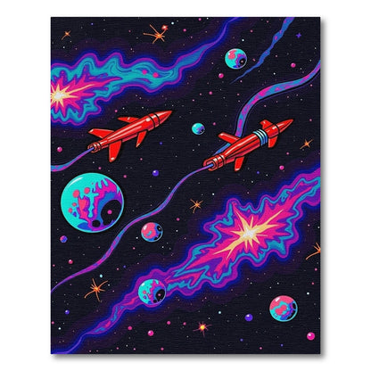 Retro Red Rockets Cosmic Nebulae Rug